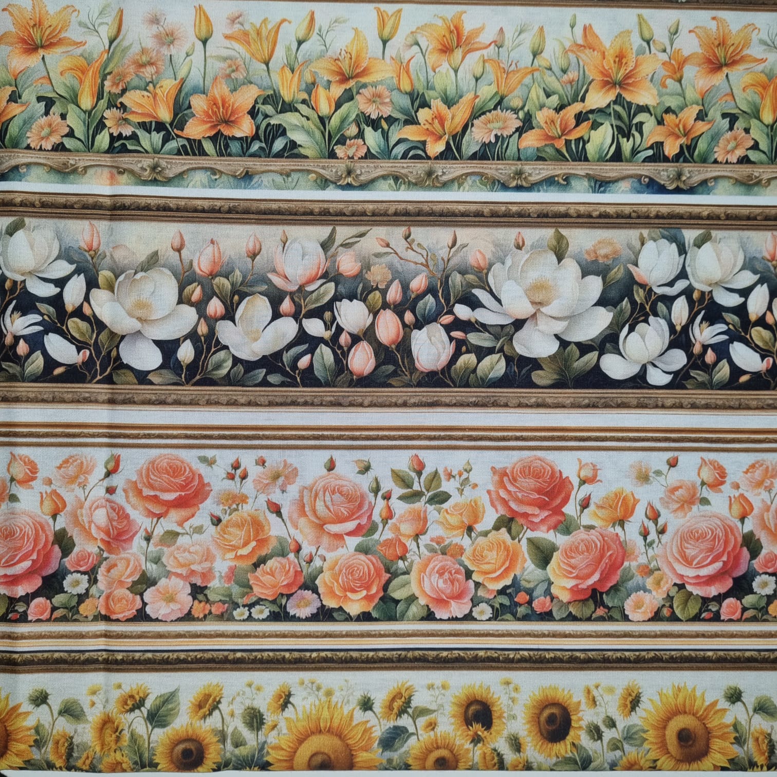 Tecido Tricoline Digital Barrado Jardim Floral