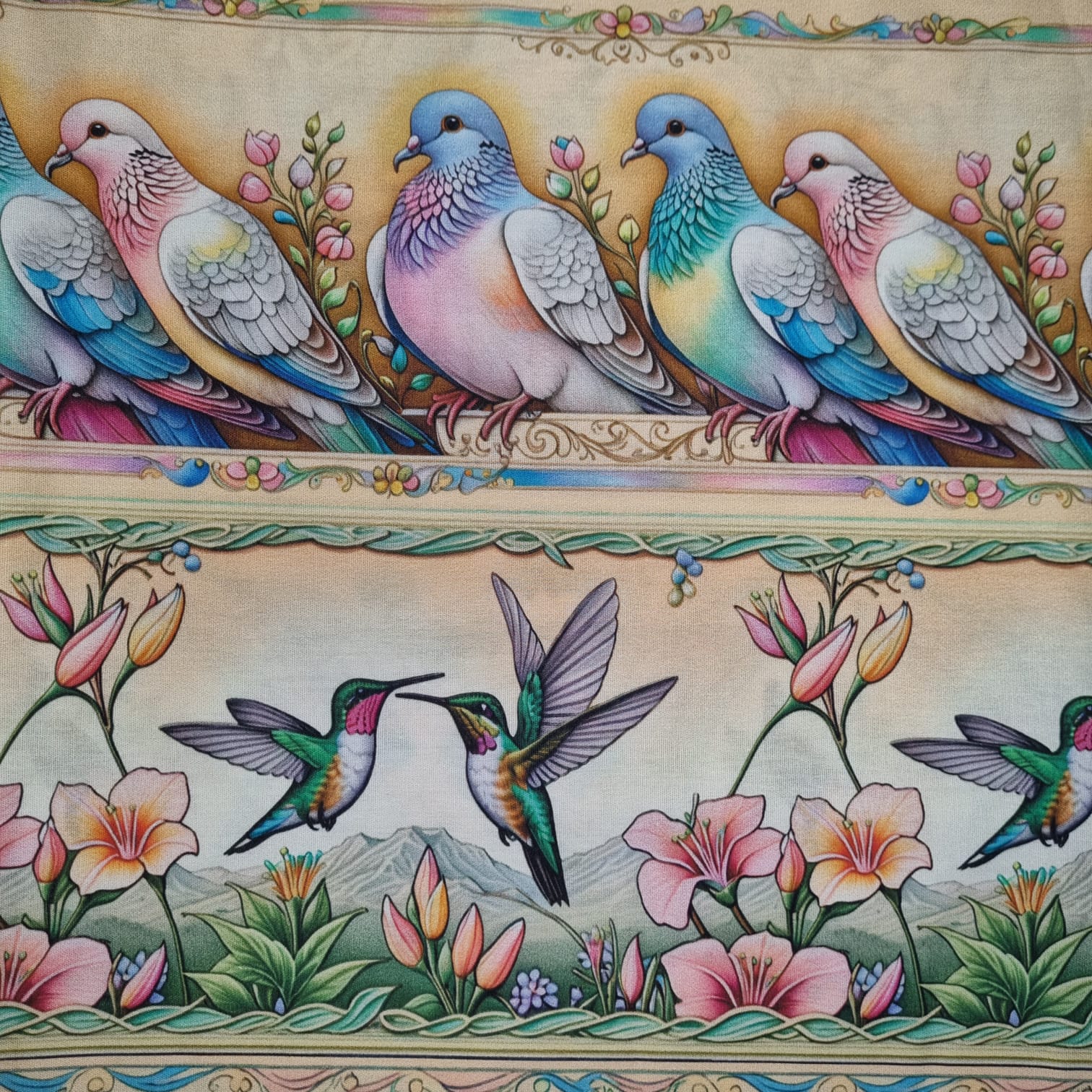 Tecido Tricoline Digital Barrado Passáros