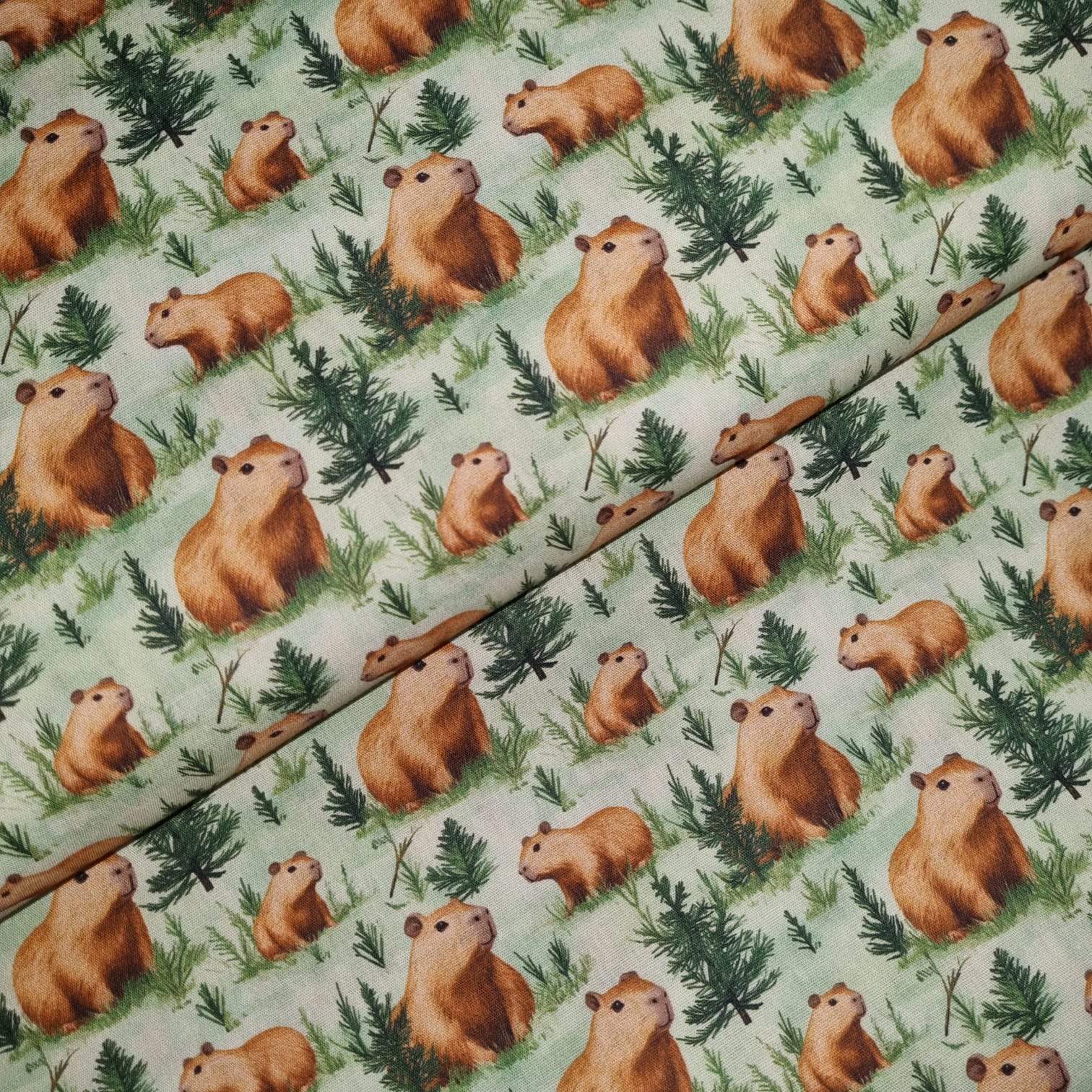 Tecido Tricoline Digital Capivara fd Verde