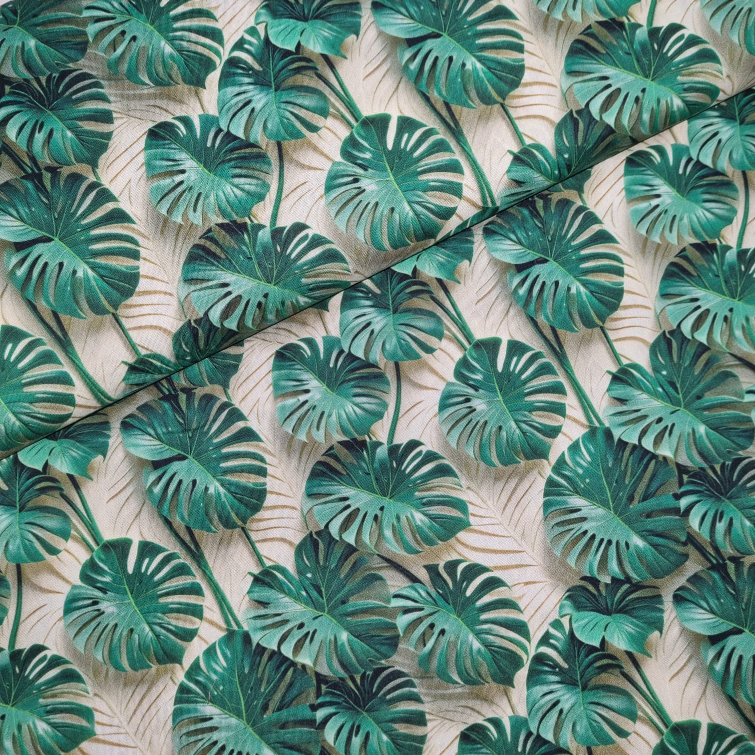 Tecido Tricoline Digital Costela de Adão fd Creme