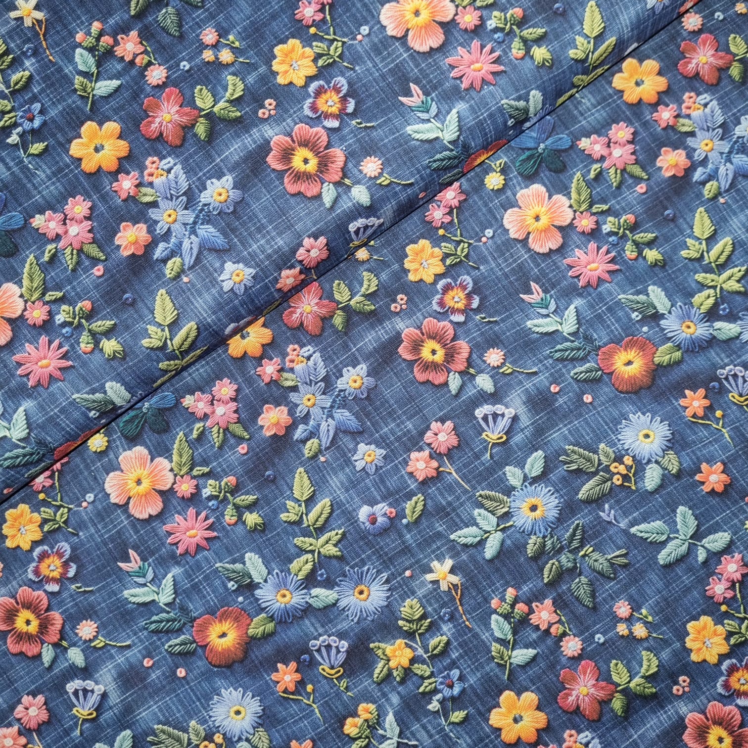 Tecido Tricoline Digital Floral fd Jeans