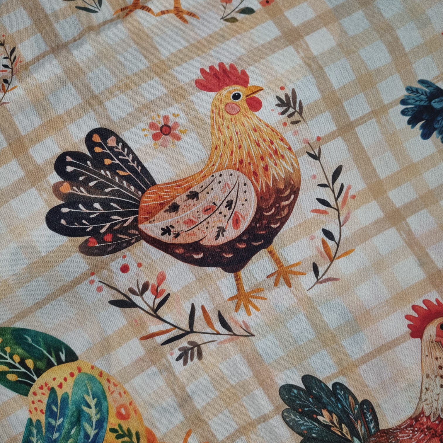 Tecido Tricoline Digital Galinhas e Flores