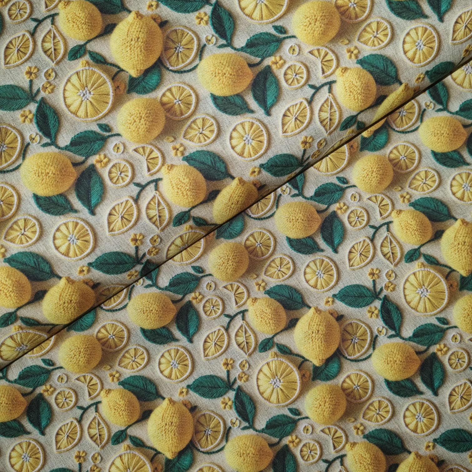 Tecido Tricoline digital limão siciliano crochê 2