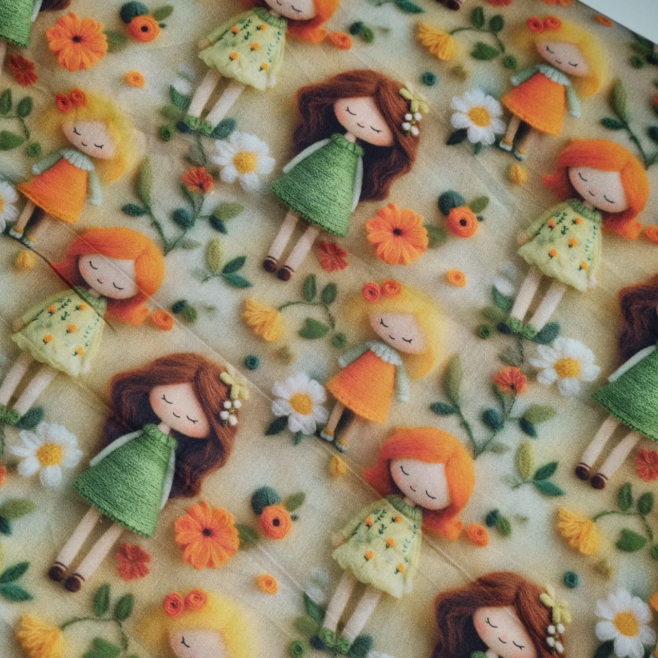 Tecido Tricoline Digital Bonecas e Flores