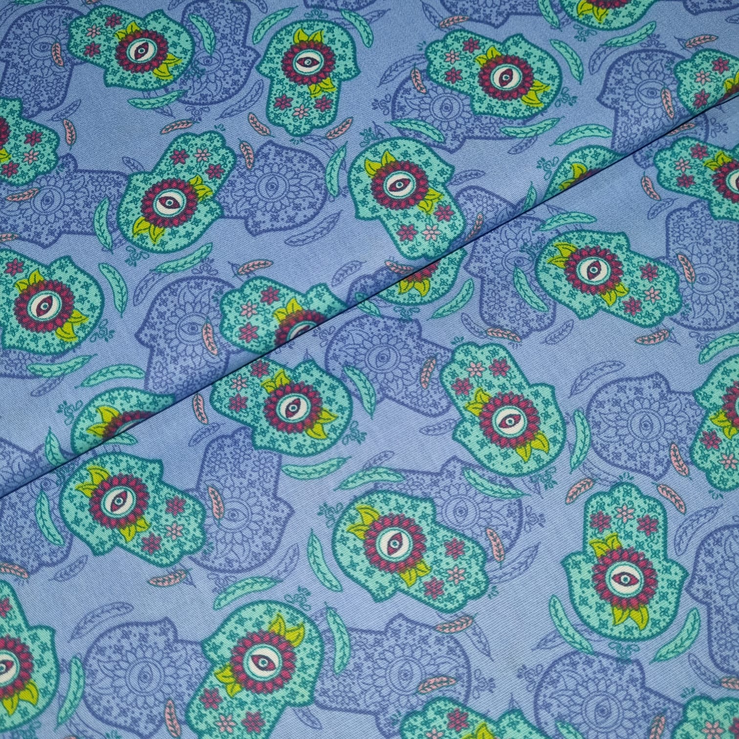Tecido Tricoline Mãos de Fatima Azul