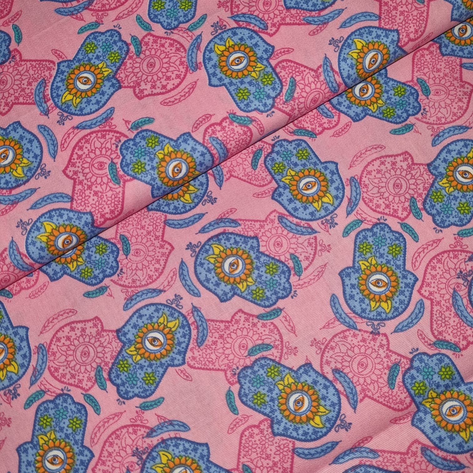 Tecido Tricoline Mãos de Fatima Rosa