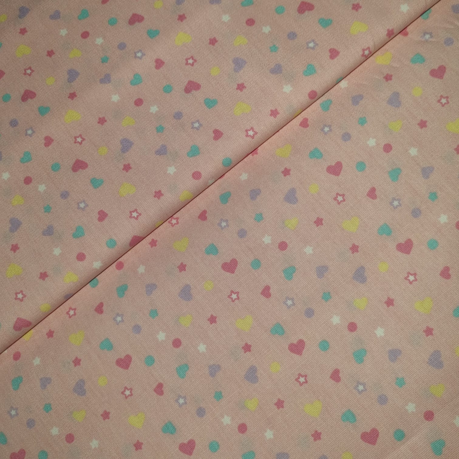 Tecido Tricoline Poa de Corações e Estrelas