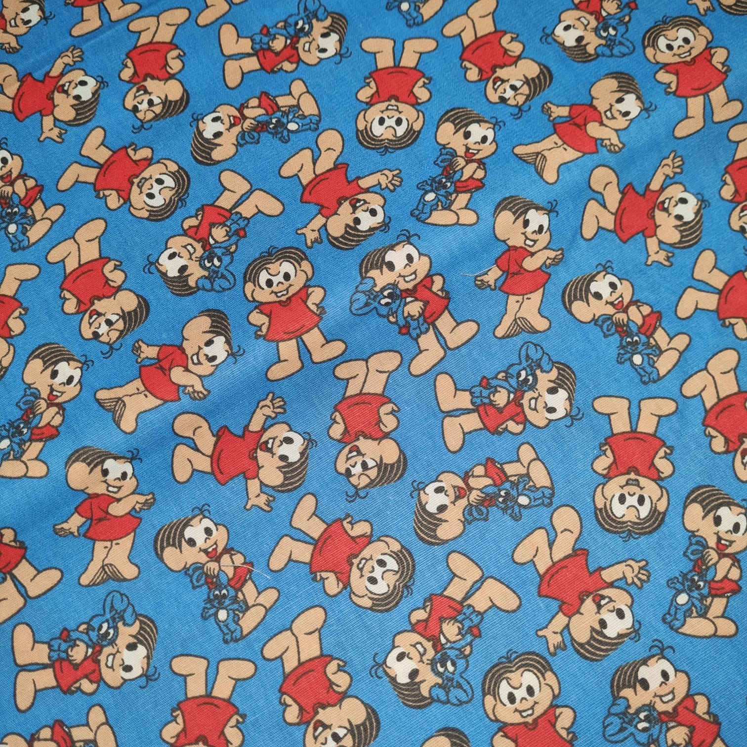 Tecido Tricoline Turma da Monica fd Azul