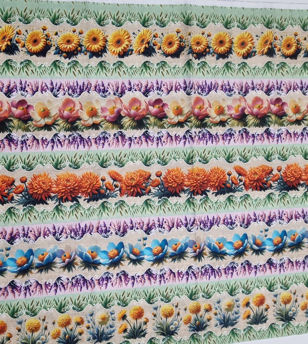 Tecido Digital Tricoline Barrado Floral