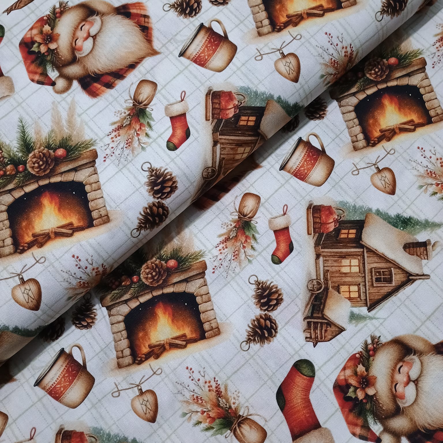 Tecido Tricoline Lareira de Natal