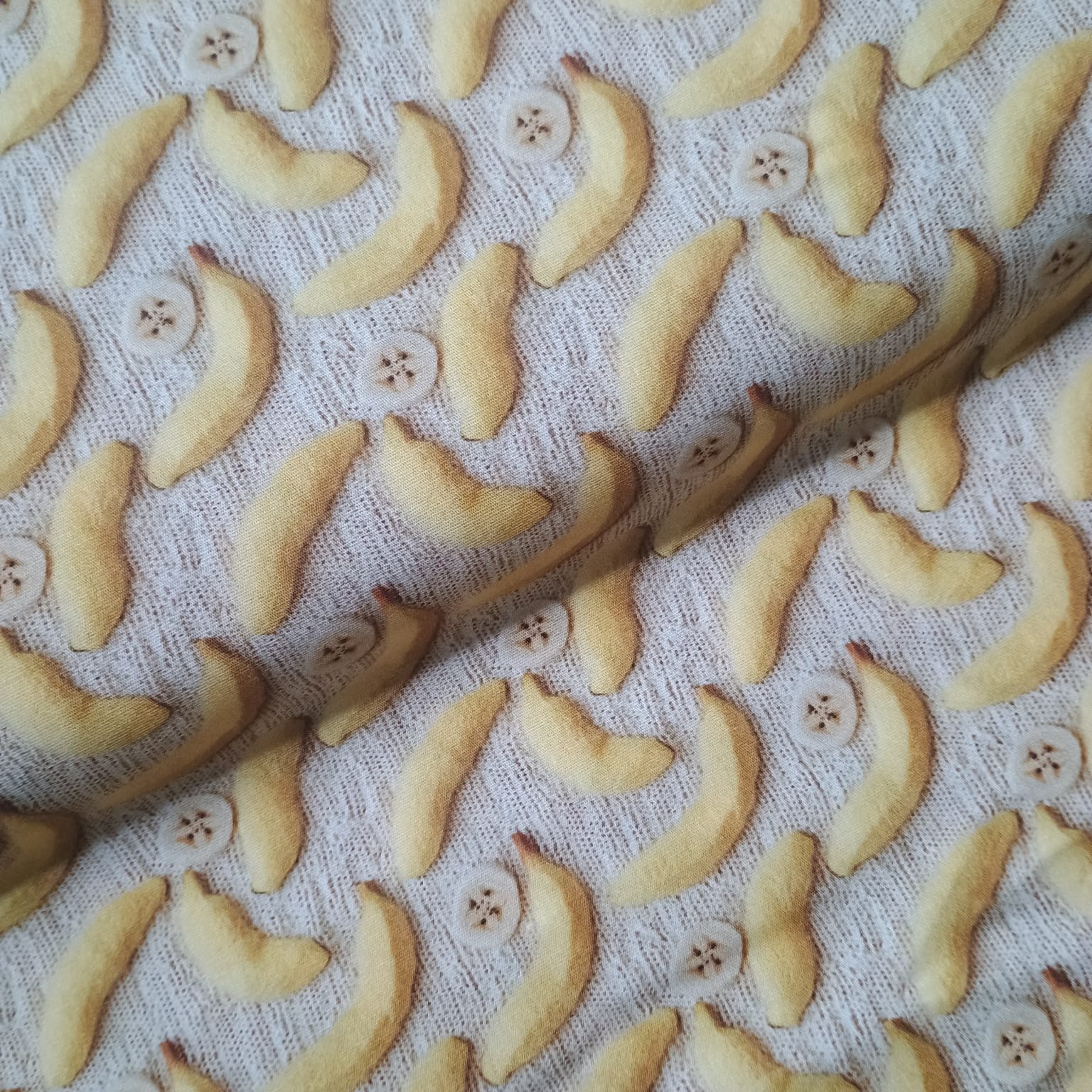 Tecido Tricoline Digital Bananas em Crochê  