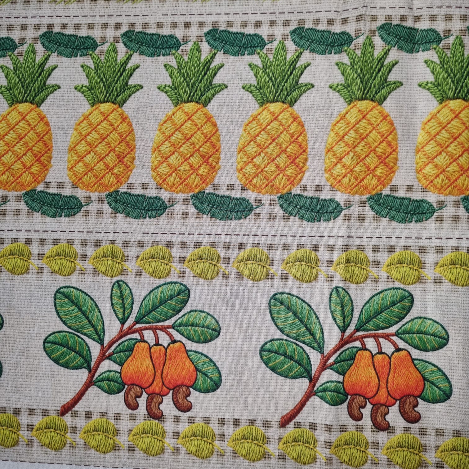 Tecido Tricoline Barrado  Digital Frutas Tropicais