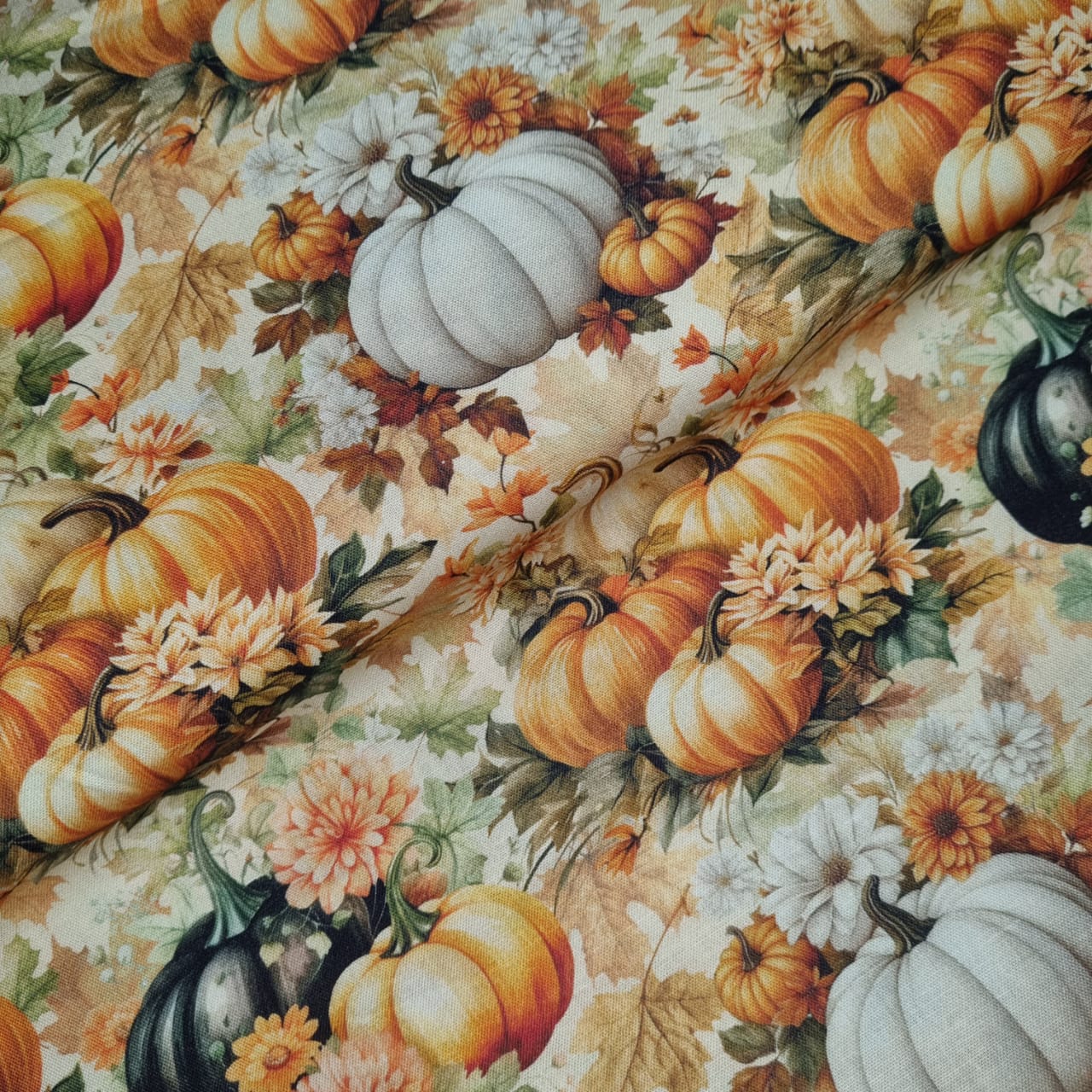 Tecido Tricoline Digital Aboboras e flores