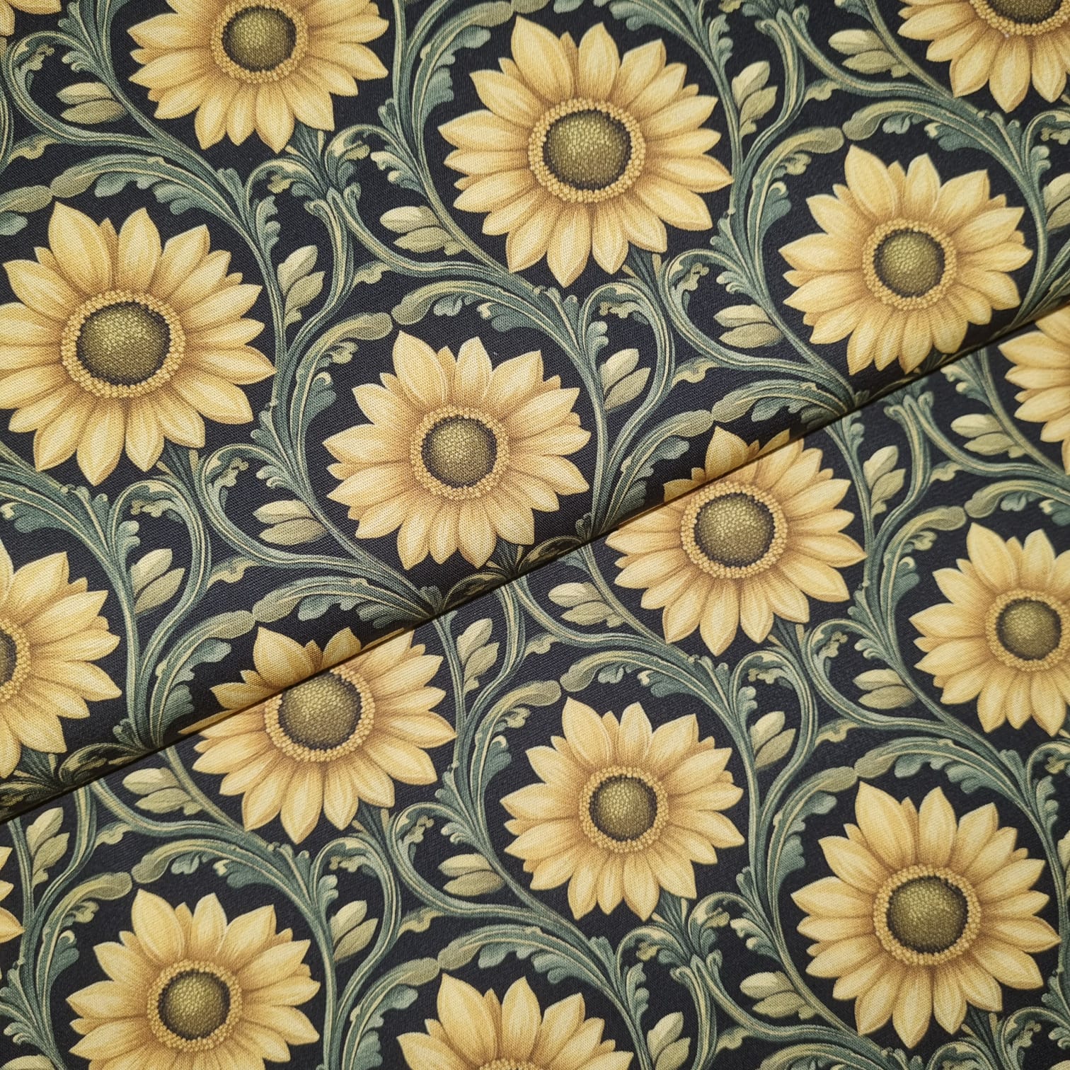Tecido Tricoline Digital Coleção Campo Dourado Girassóis Arabescos