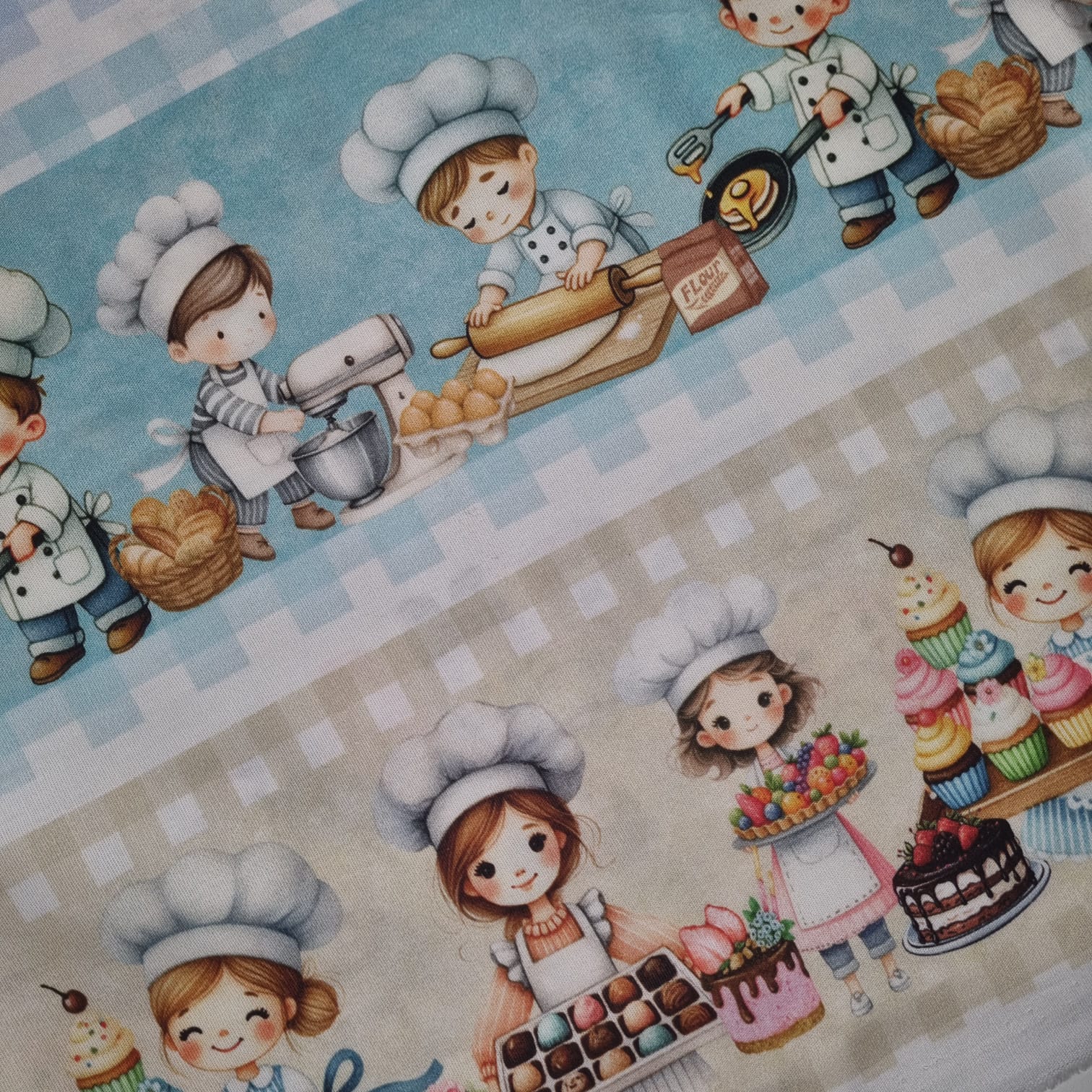 Tecido Tricoline Digital Barrado Coleção Chef de Cozinha 