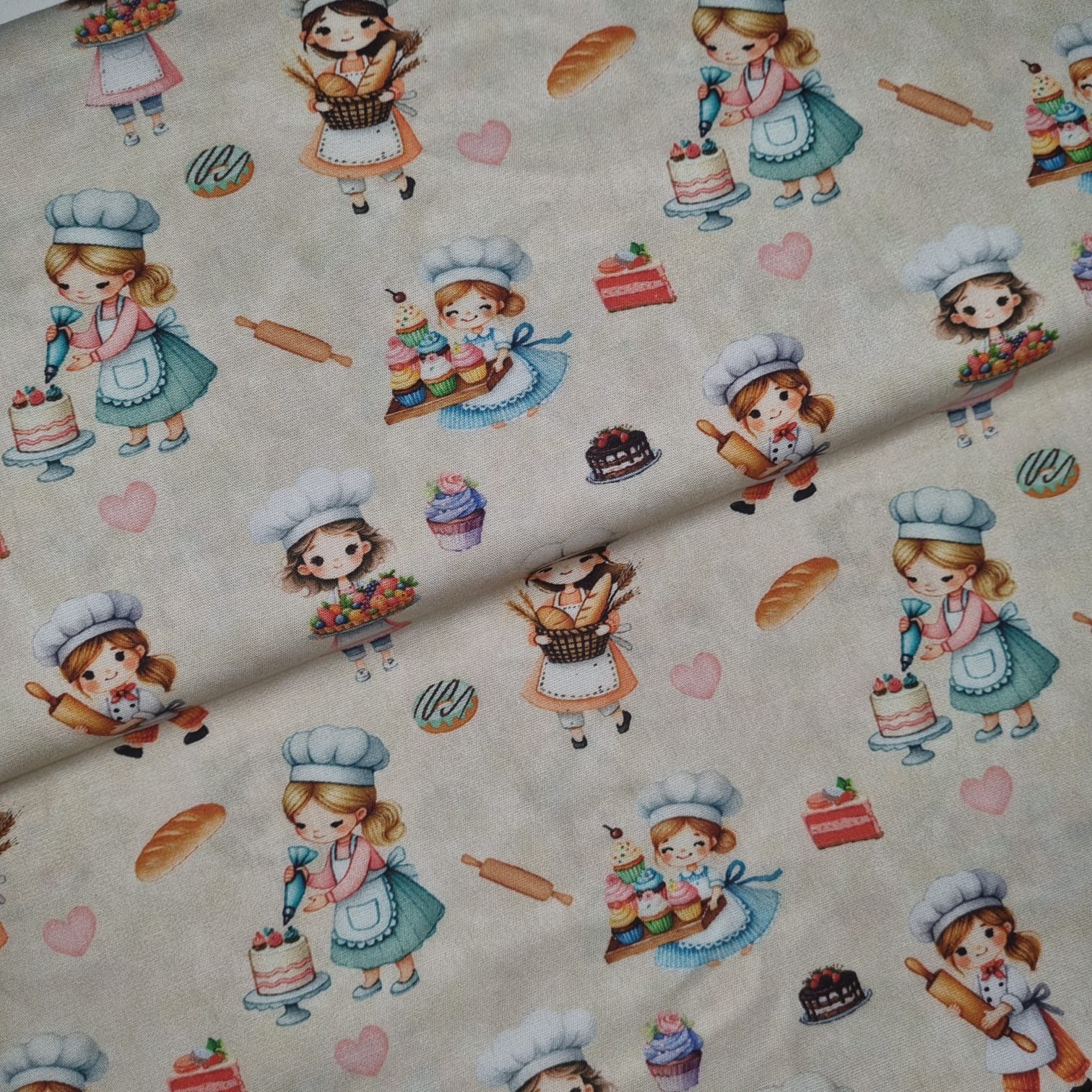 Tecido Tricoline Digital Coleção Chef de Cozinha Creme