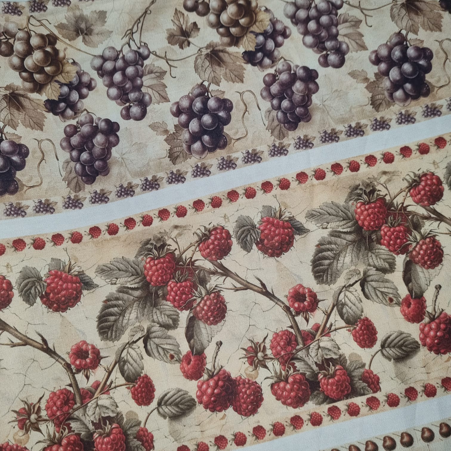 Tecido Tricoline Digital Barrado Coleção Frutas Vintage 