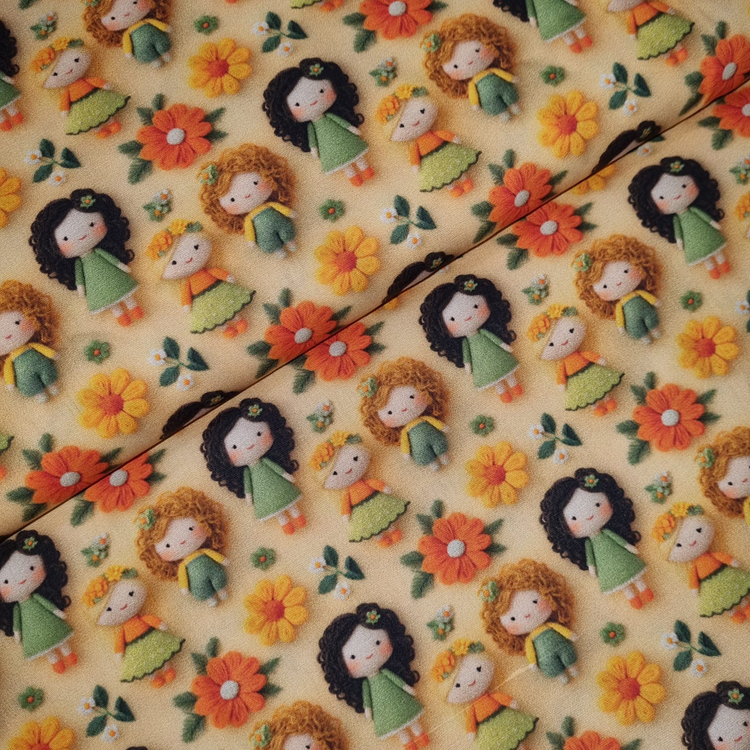 Tecido Tricoline Digital Bonecas e Flores 2