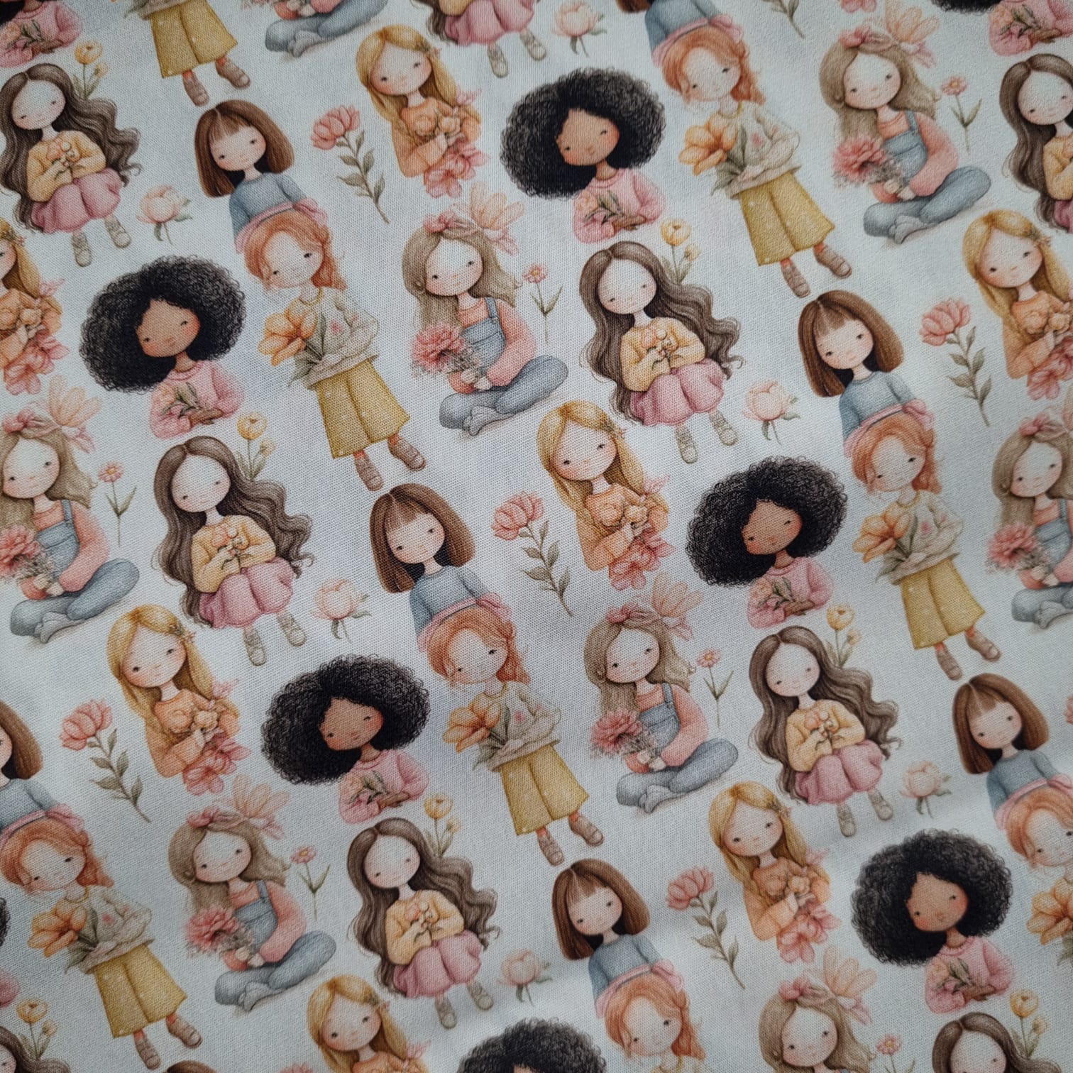 Tecido Tricoline Digital Candy Color's Girls and Flowers 2