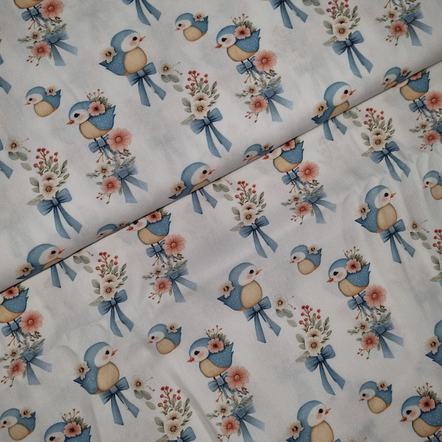 Tecido Tricoline Digital Coleção Amandita Passáros e Laços