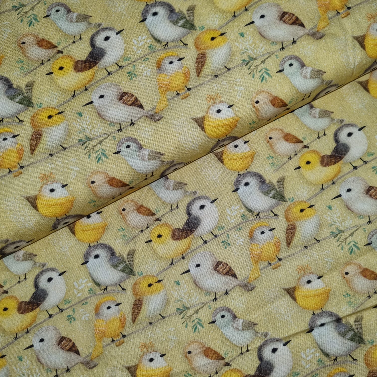 Tecido Tricoline Digital Coleção Amarelinhas Pássarinhos