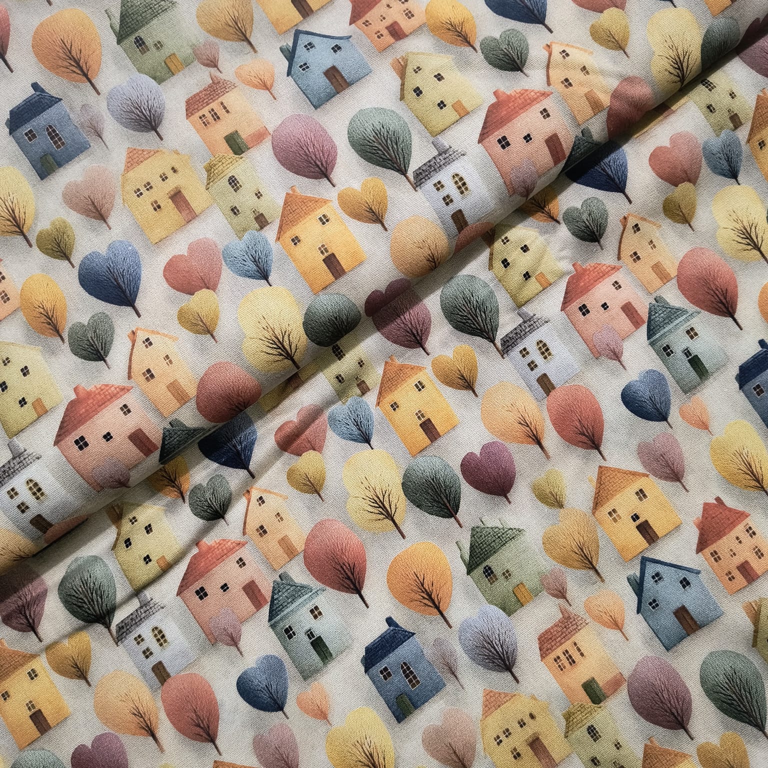 Tecido Tricoline Digital  Coleção Vilarejo Casinhas