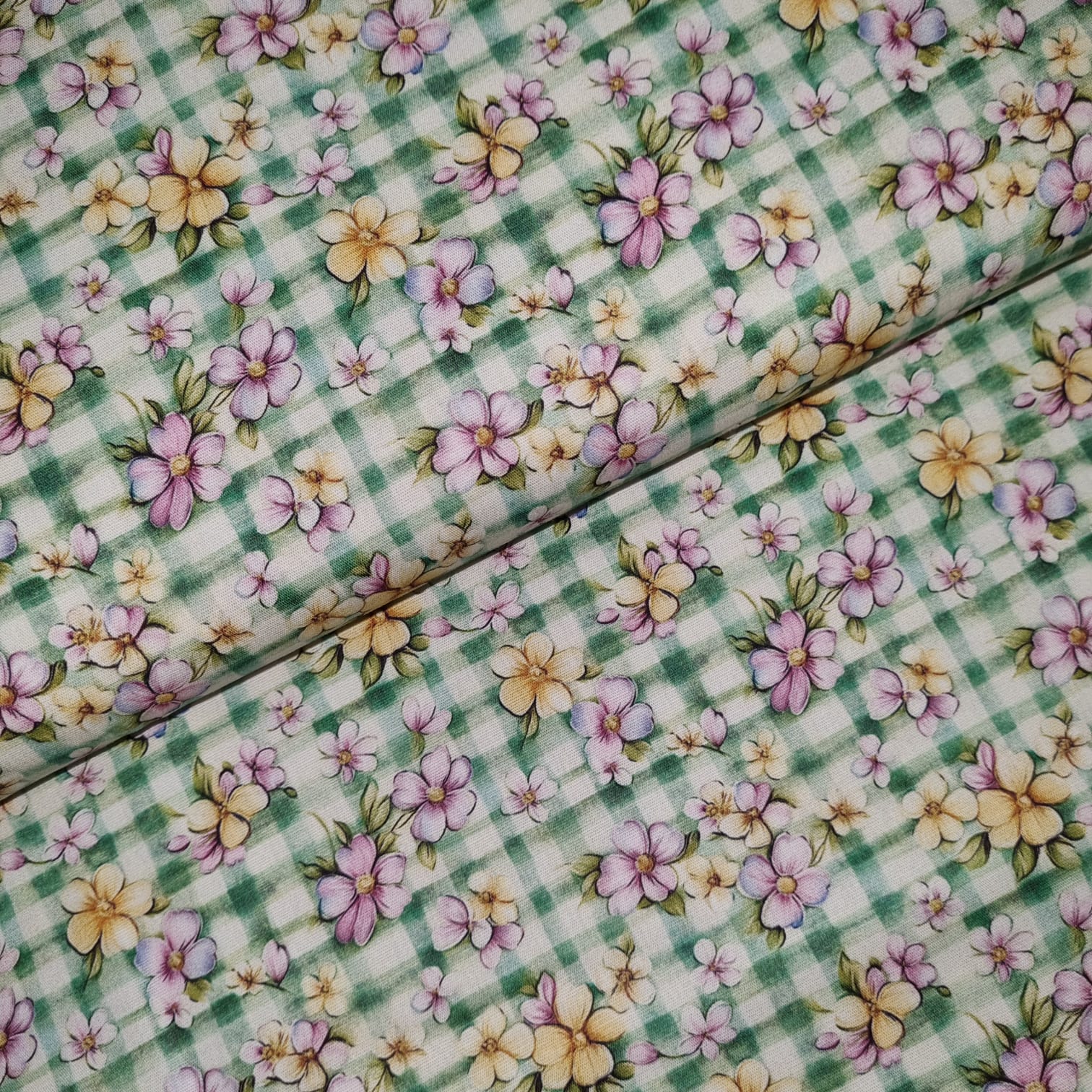 Tecido Tricoline Digital Coleção Bloomer Flores Xadrez