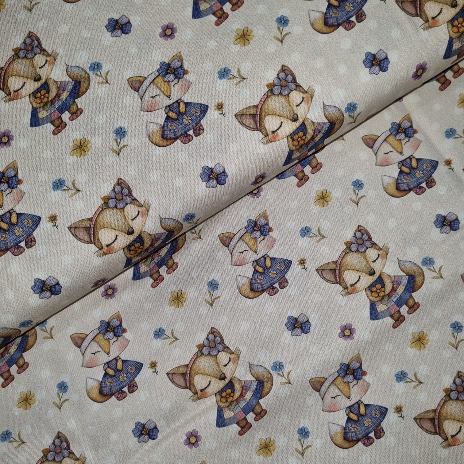 Tecido Tricoline Digital Coleção Blue Lavander Raposinhas