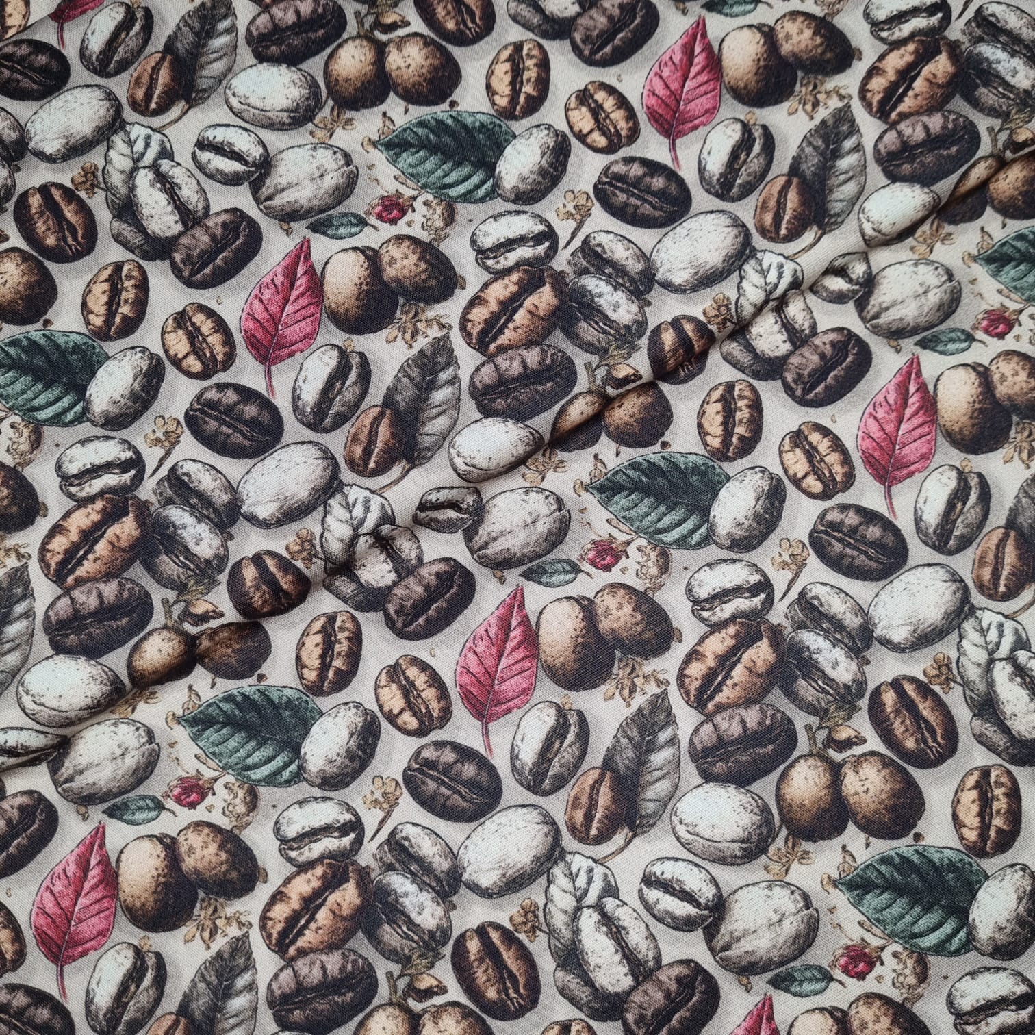 Tecido Tricoline Digital Coleção Café e Canela Grãos de Café