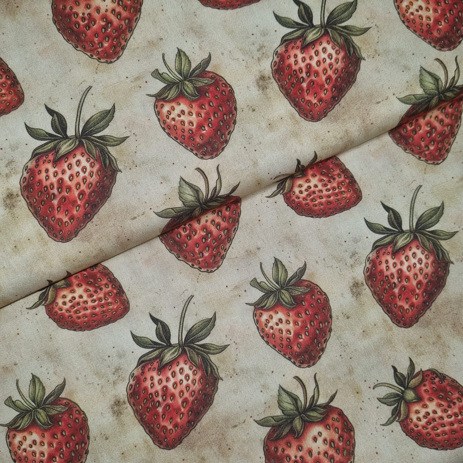 Tecido Tricoline Digital Coleção Frutas Vintage Morango