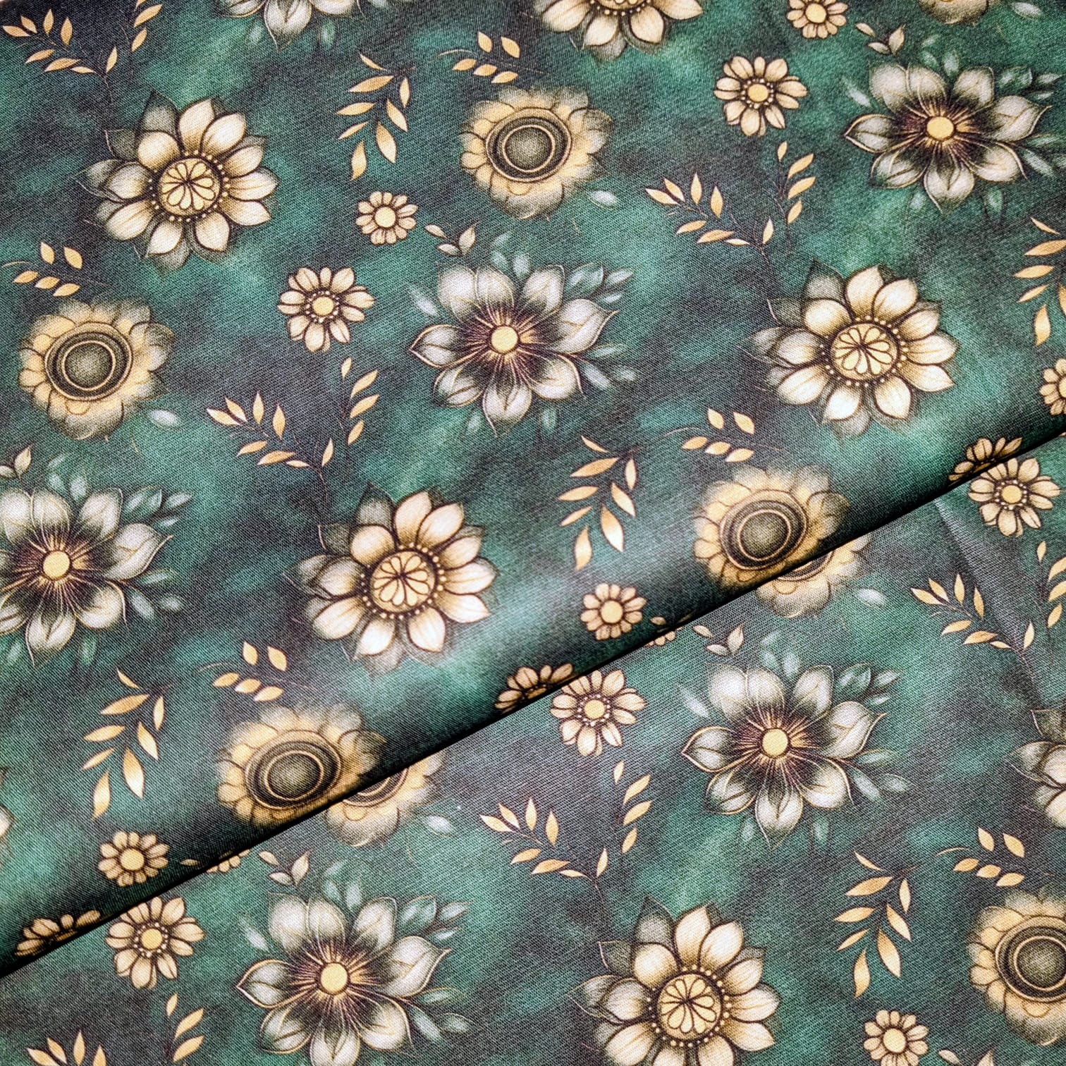 Tecido Tricoline Digital Floral fd Verde