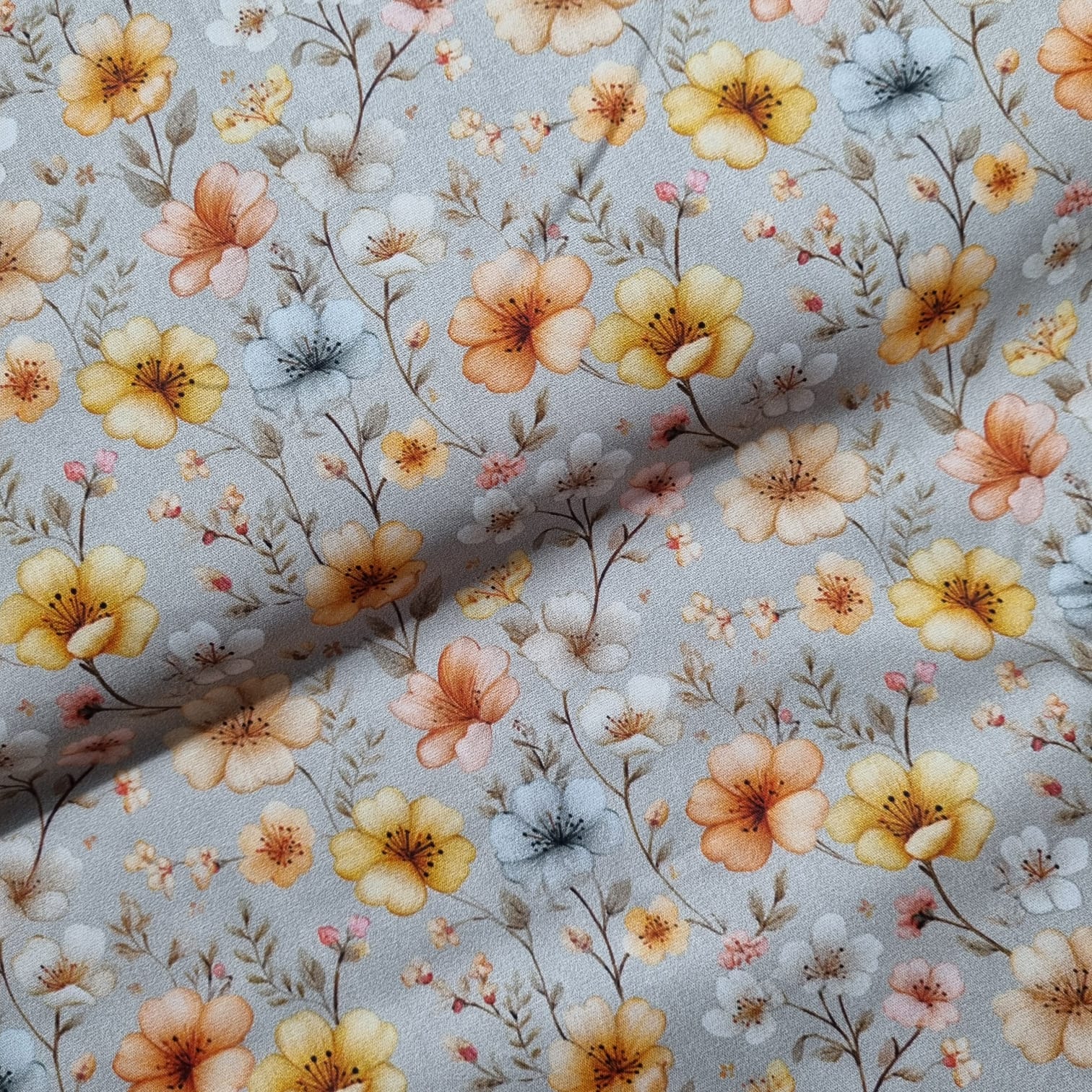 Tecido Tricoline Digital Flores e Ramos Delicados 