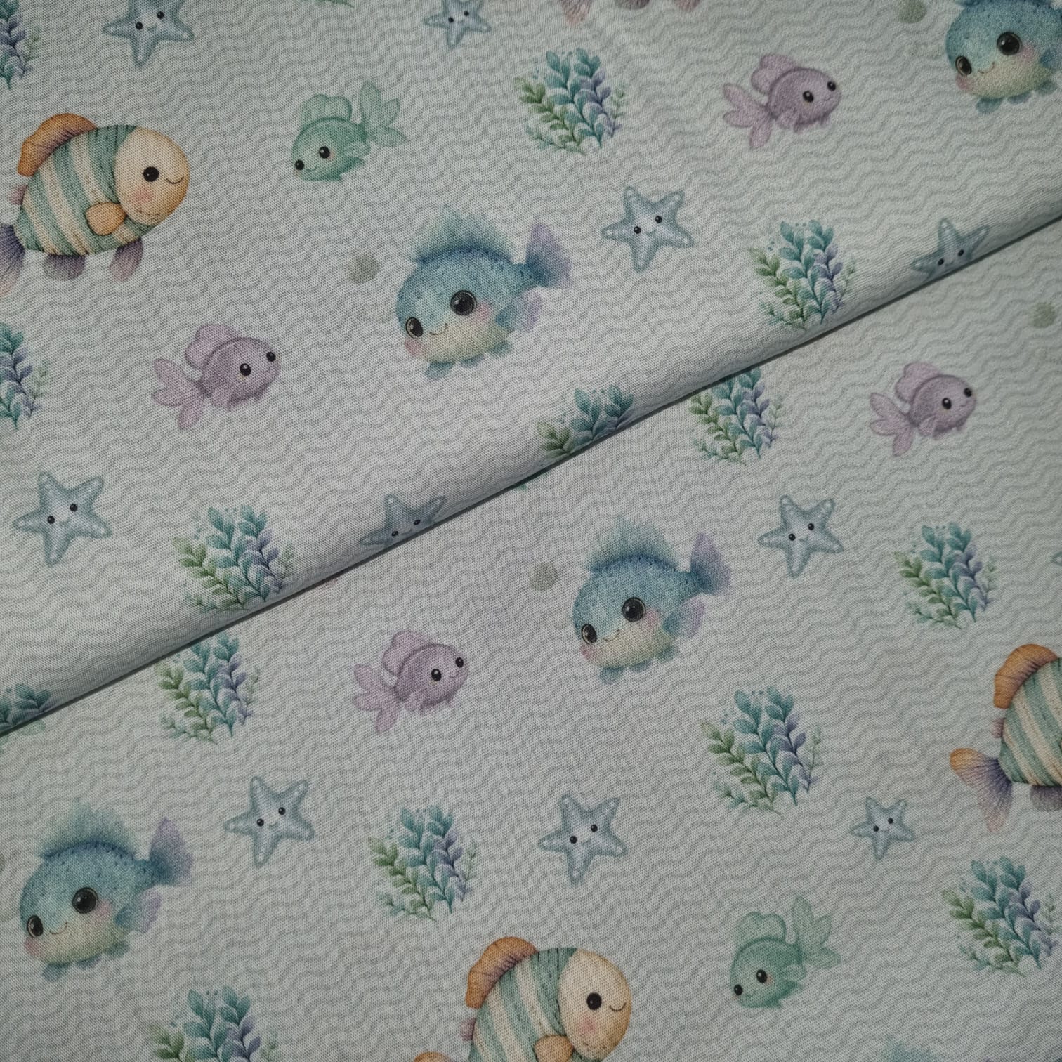 Tecido Tricoline Digital Fundo do Mar Peixinhos e Estrelas do Mar