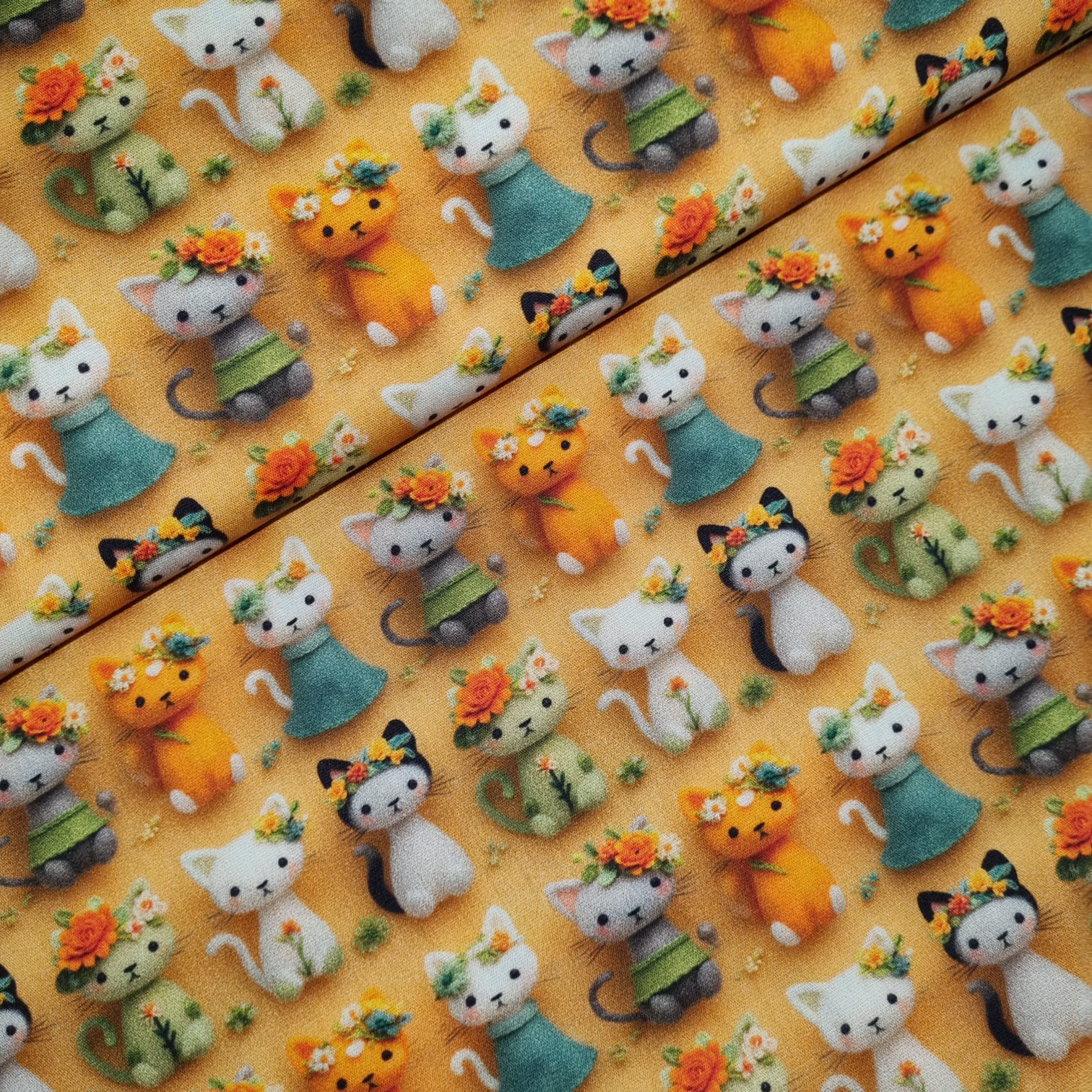 Tecido Tricoline Digital Gatos e Flores