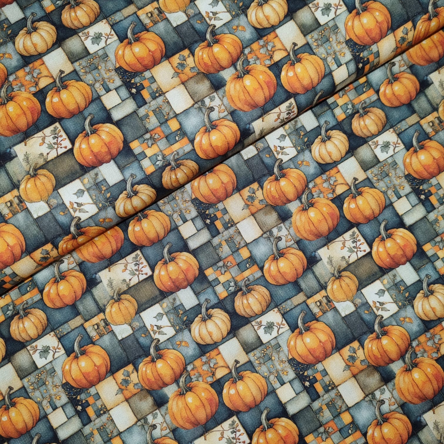 Tecido Tricoline Digital Pumpkin's Patch Grey 3