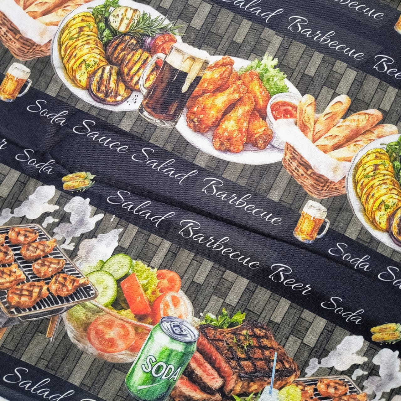 Tecido Tricoline Digital Barrado Salad Barbecue