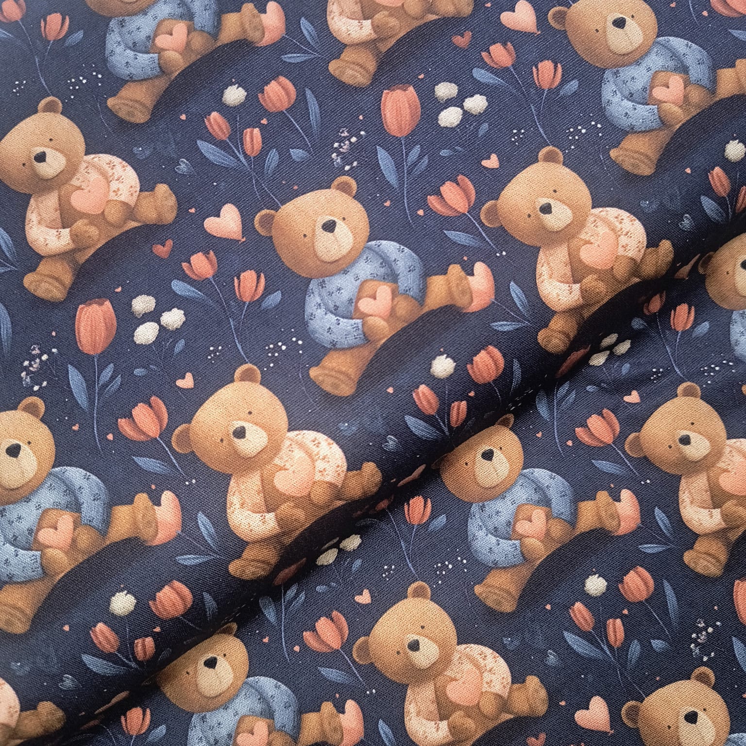 Tecido Tricoline Digital Ursinhos e Tulipas 