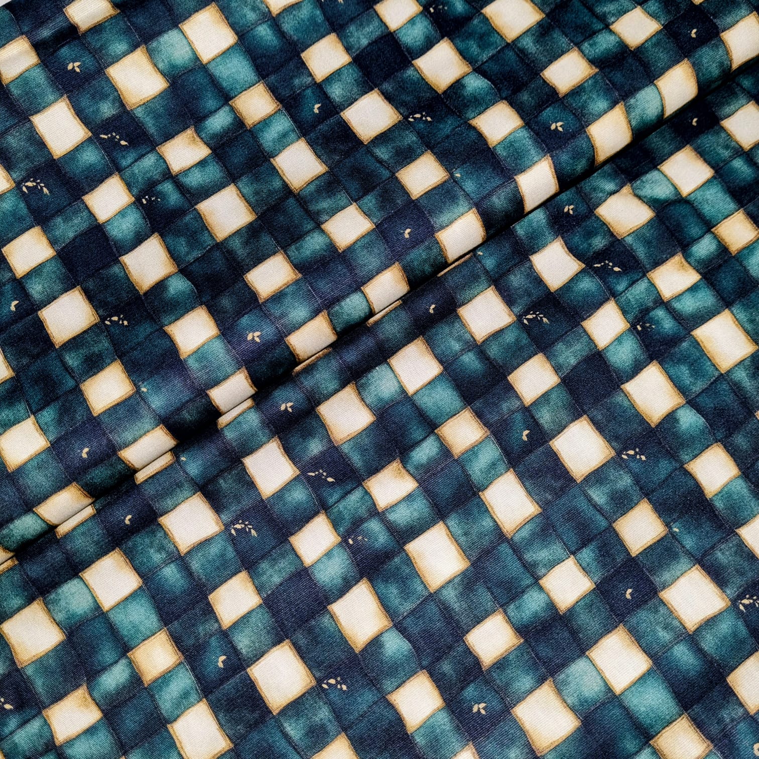 Tecido Tricoline Digital Xadrez Verde e Bege