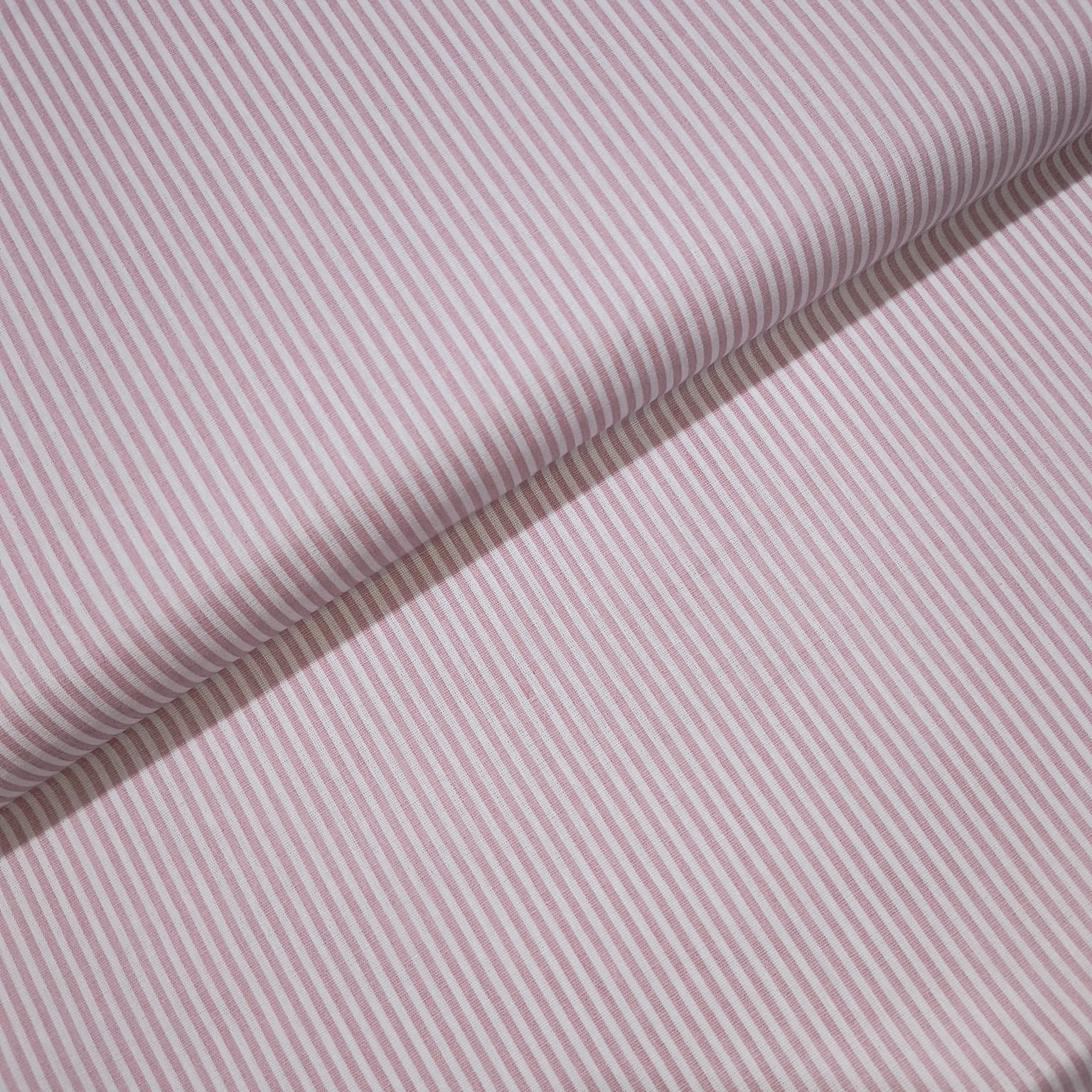 Tecido Tricoline Listras Branca e Rosa Bebê