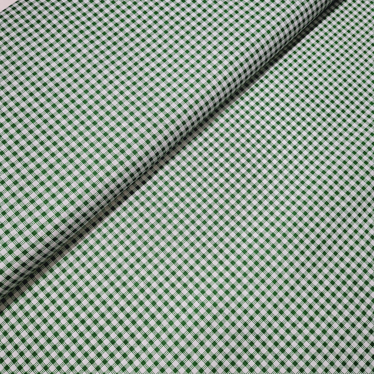 Tecido Tricoline Quadriculado Branco e Verde Bandeira