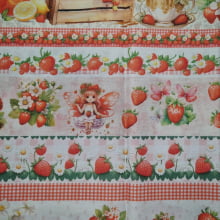 Tecido Tricoline Digital Barrado Morango e Bolos