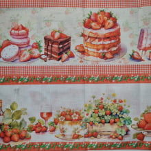 Tecido Tricoline Digital Barrado Morango e Bolos