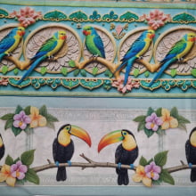 Tecido Tricoline Digital Barrado Passáros