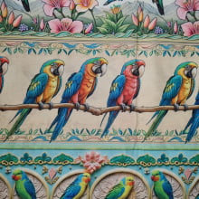 Tecido Tricoline Digital Barrado Passáros