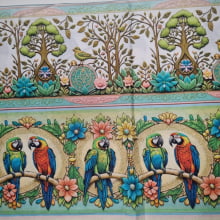 Tecido Tricoline Digital Barrado Passáros