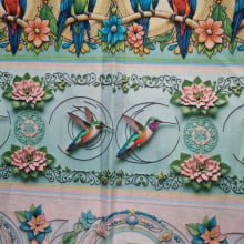 Tecido Tricoline Digital Barrado Passáros