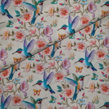 Tecido Tricoline Digital Beija-Flor e Flores