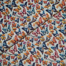 Tecido Tricoline Digital Bordados de Borboletas fd Branco
