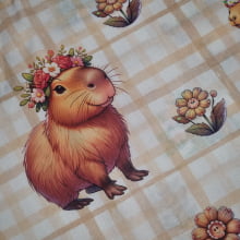 Tecido Tricoline Digital Capivaras e Flores