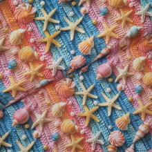 Tecido Tricoline Digital Conchas e Estrelas do Mar Fd Listrado Crochê